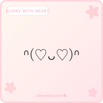 Bunny kaomoji with heart — love-mood bunny faces with ♡ and ♥ decorations