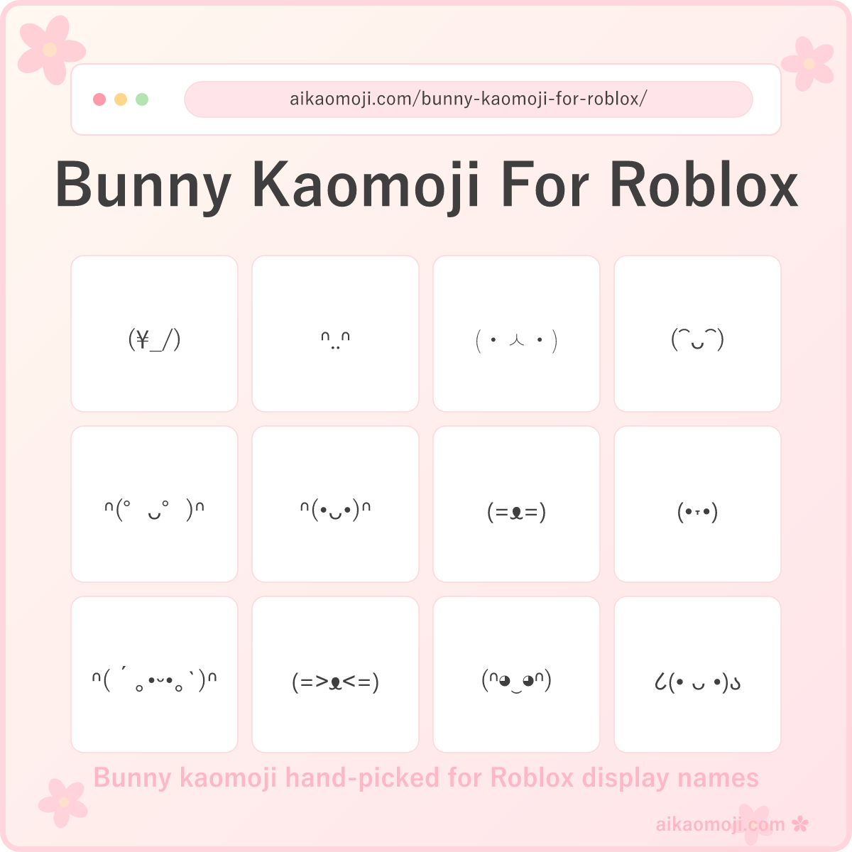 Bunny kaomoji collection featuring 200 Roblox-safe bunny faces — hero image
