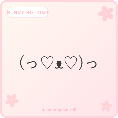 Bunny kaomoji holding — bunny with arms holding hearts, flowers, or gifts