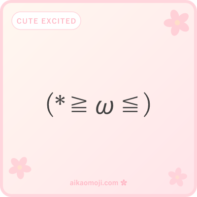 Cute excited kaomoji — kawaii soft face with squeeze eyes and heart deco