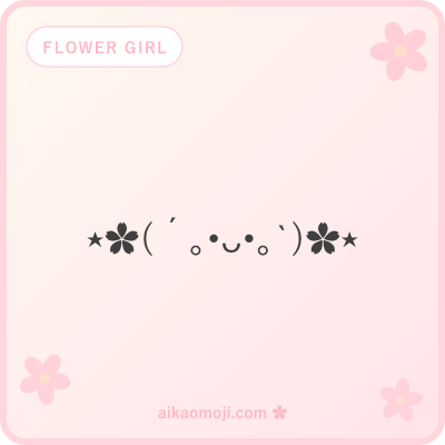 Kaomoji flower girl — flower-girl character with multi-flower composition