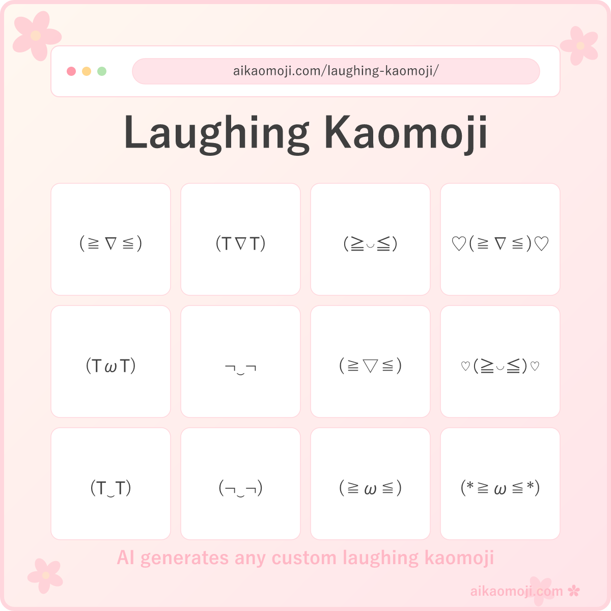 Laughing kaomoji collection featuring 80 (≧∇≦) burst-squint variants — hero image