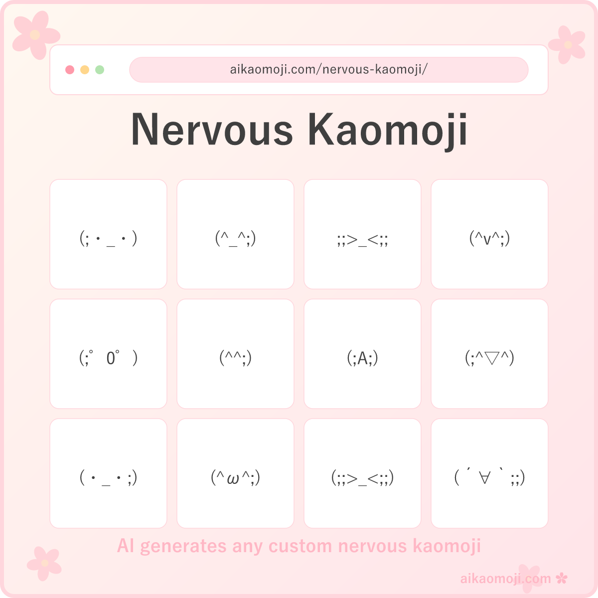 Nervous kaomoji collection featuring 80 (^_^;) shake-marker variants — hero image
