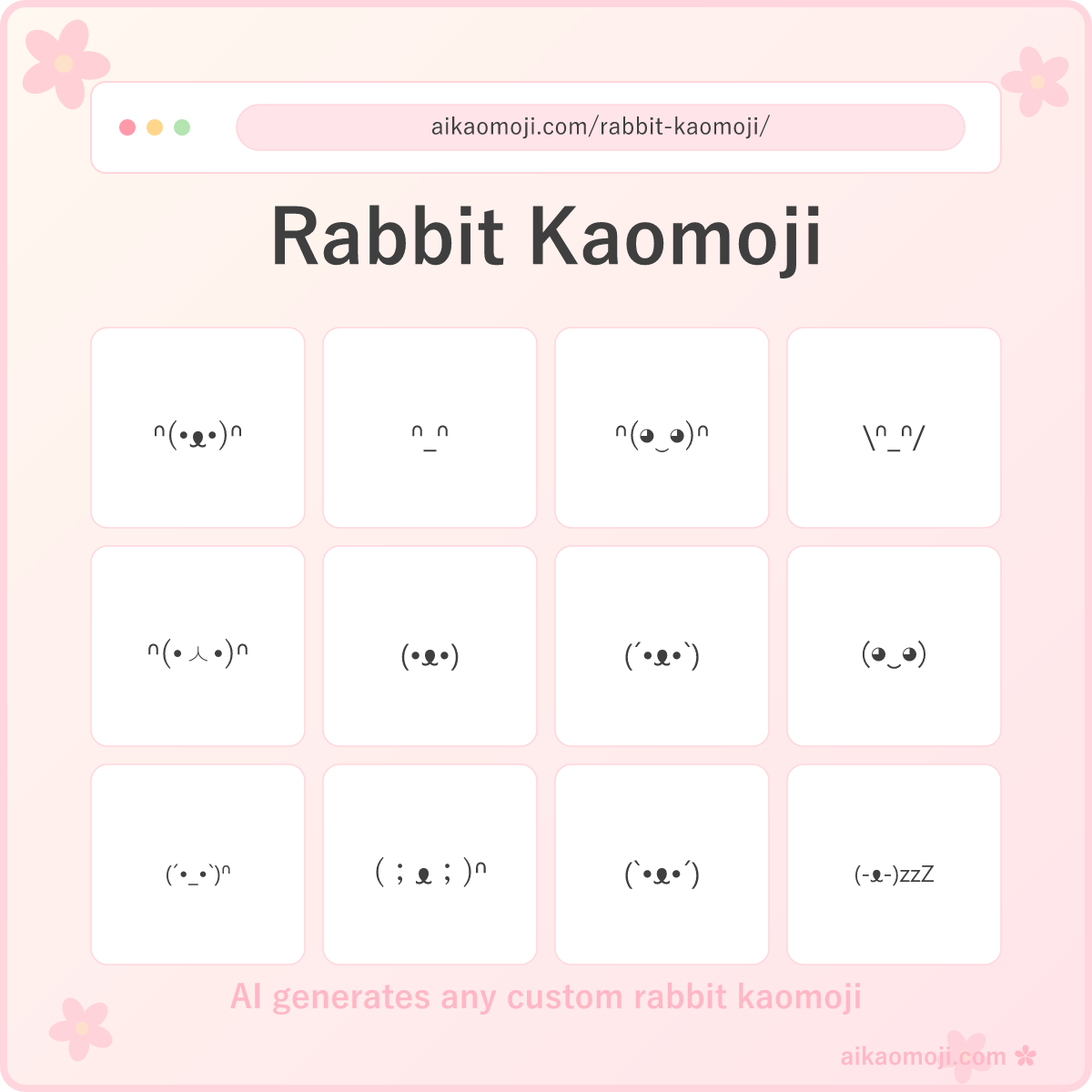 Rabbit kaomoji collection — ears, face, sad, crying, angry, sleeping, shy, and fallback variants