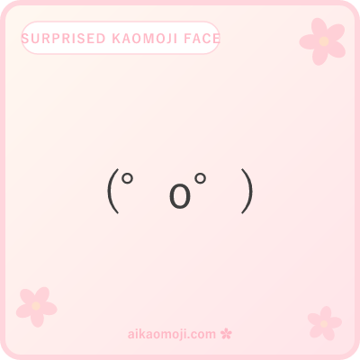 Surprised kaomoji face — classic wide-eye gasp anatomy with degree eyes and Katakana ro mouth